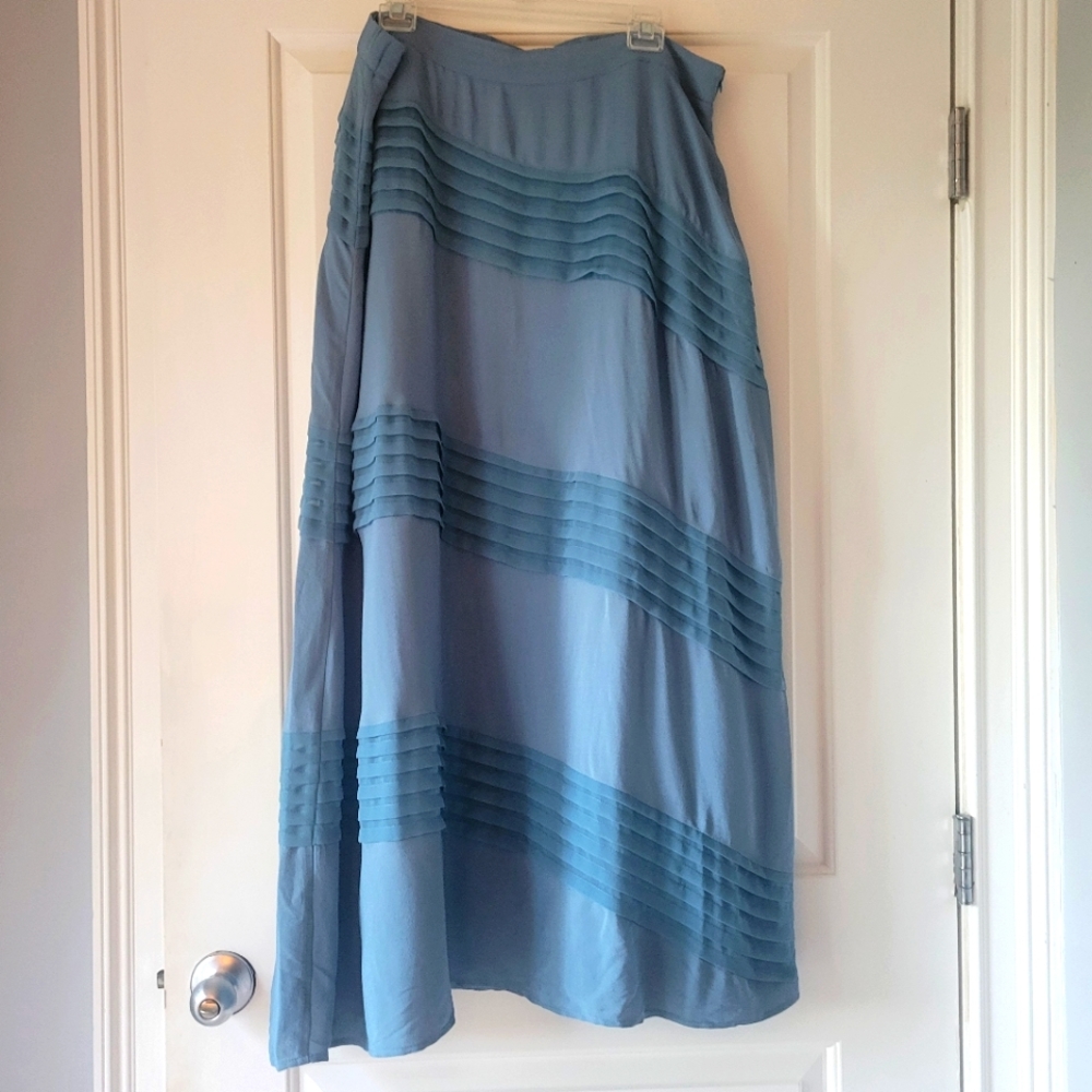 Blue Long Maxi Skirt Summer Soft Surroundings Flowy Tiered Sz  1X